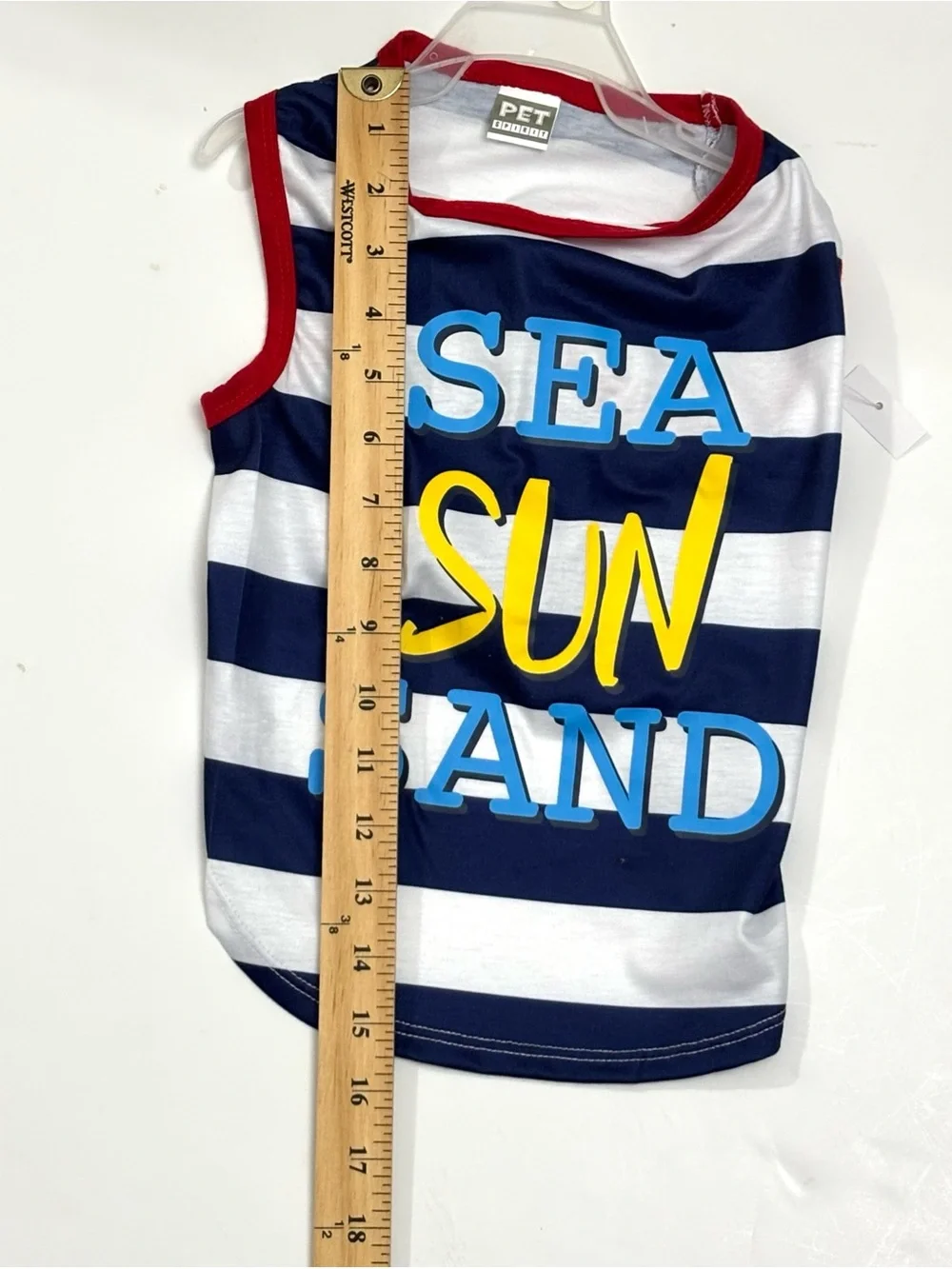DOG T-SHIRT SUMMER VIBES S/M PATRIOTIC RED WHITE BLUE STRIPES PREPPY LIGHTWEIGHT